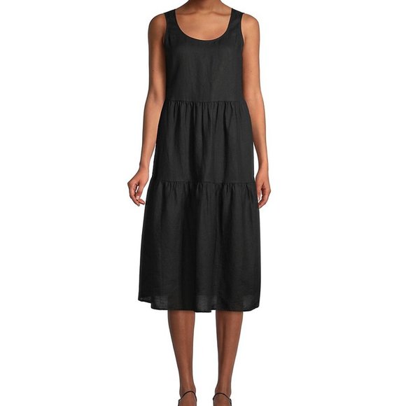 Eileen Fisher Tiered Organic Linen Midi Dress - Picture 1 of 13